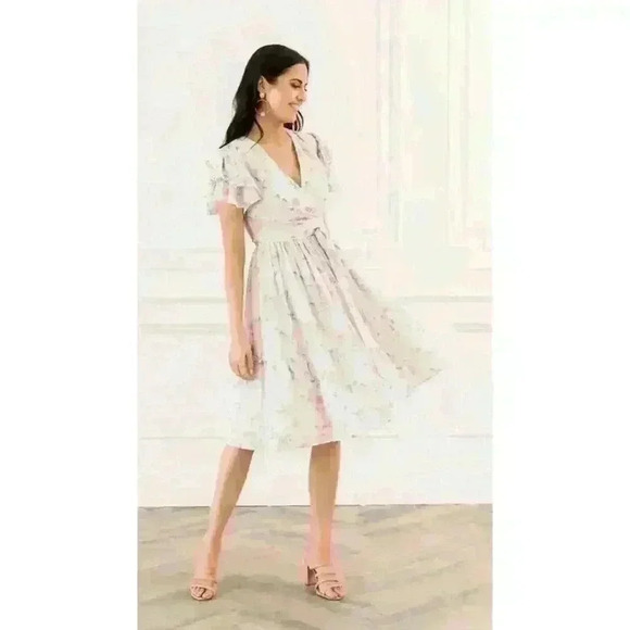 Rachel Parcell Floral Lightweight Dot Ruffle Sleeve Dress Women's Size XXL - Picture 1 of 9